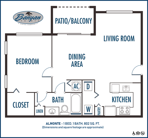 One bedroom floor plan at Banyan Pointe, Coconut Creek, 33073